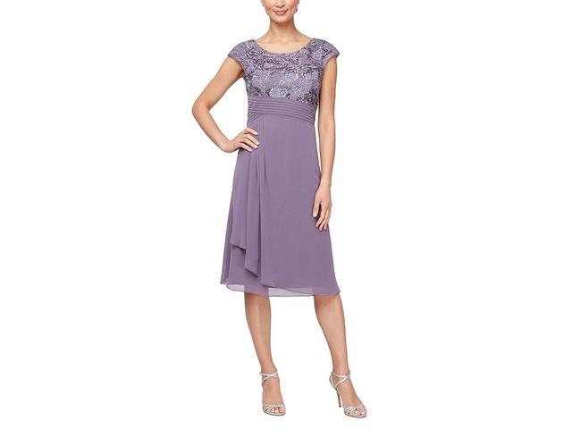 Alex Evenings Short Embroiderd with Pleated Waist (Icy Orchid) Women's Dress Product Image