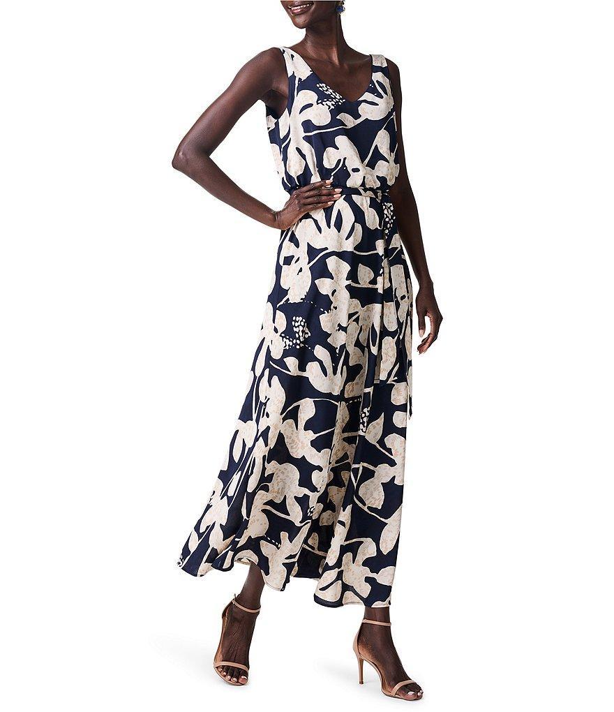 NIC + ZOE Water Lilies Print Woven Bianca V-Neck Sleeveless Belted Maxi Dress Product Image