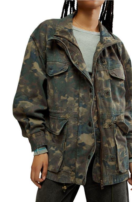 FREE PEOPLE Arya Camo Cotton Twill Utility Jacket In Dusty Olive Combo Product Image