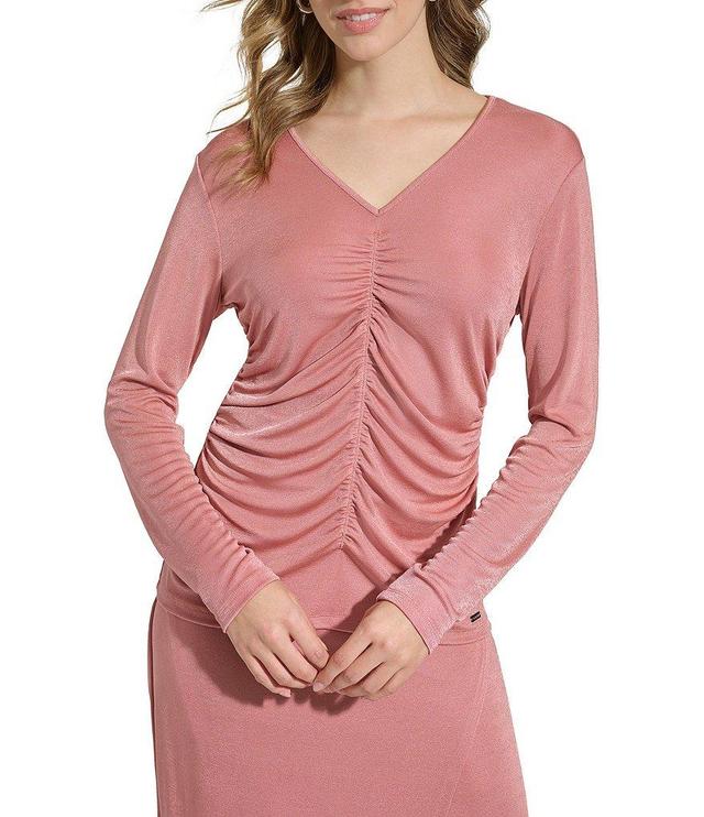 Calvin Klein Shimmer Long Sleeve Ruched Top Product Image