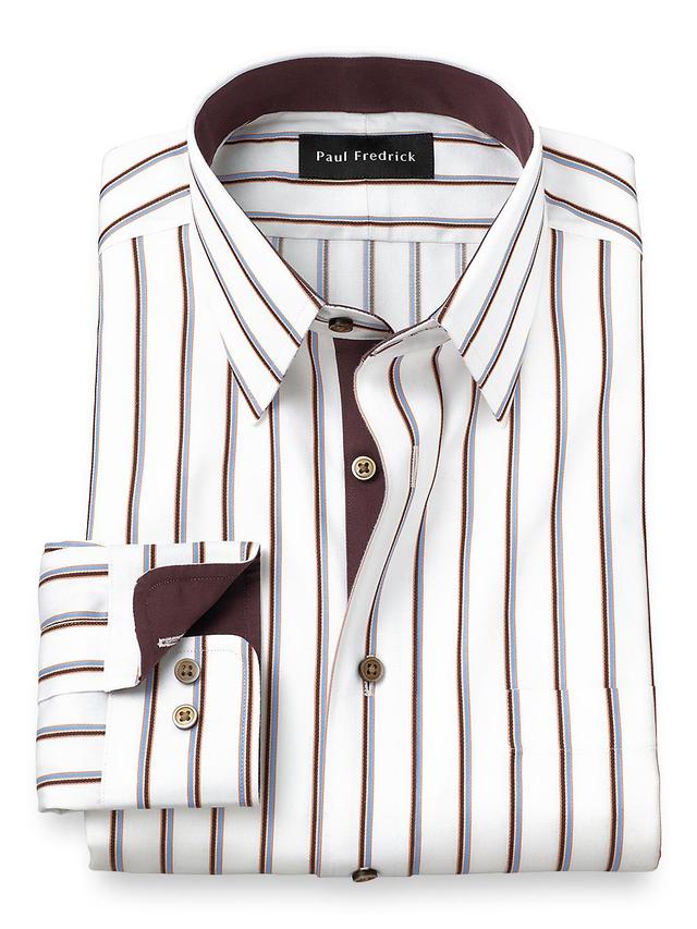 Non-iron Cotton Stripe Dress Shirt With Contrast Trim Product Image