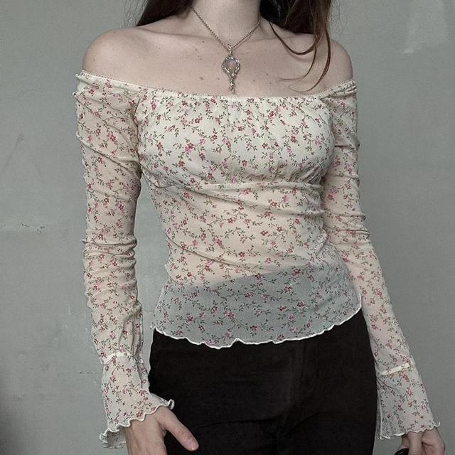 Floral Boat-neck Ruffled Light Top Product Image