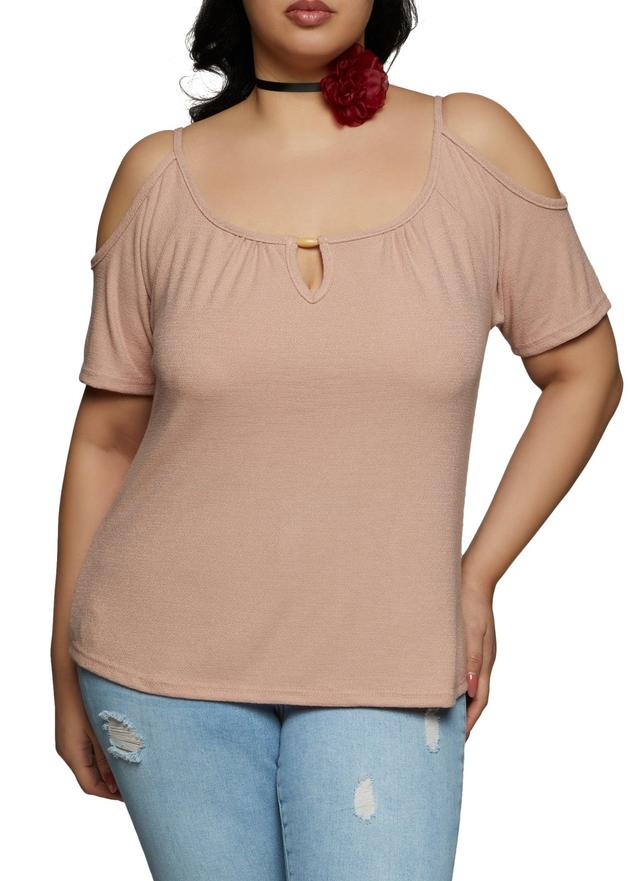 Womens Plus Size Keyhole Detail Cold Shoulder Blouse Product Image