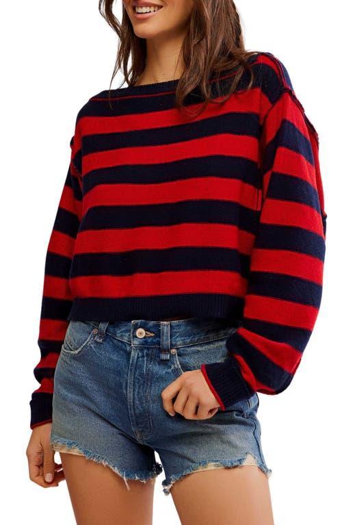 Into The Blue Stripe Crop Sweater In 레드 콤보 Product Image