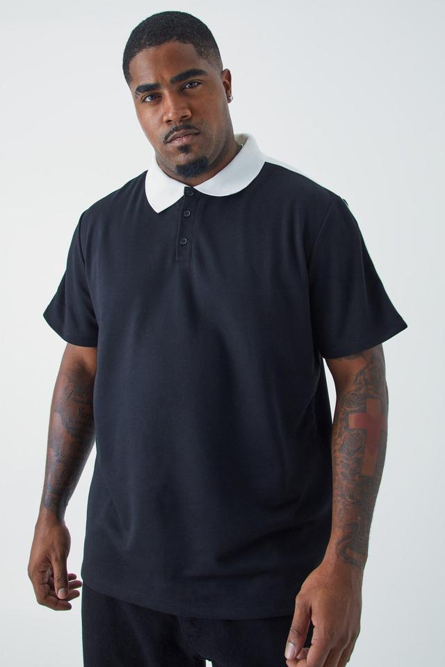 Plus Man Slim Taped Interlock Polo | boohooMAN USA Product Image