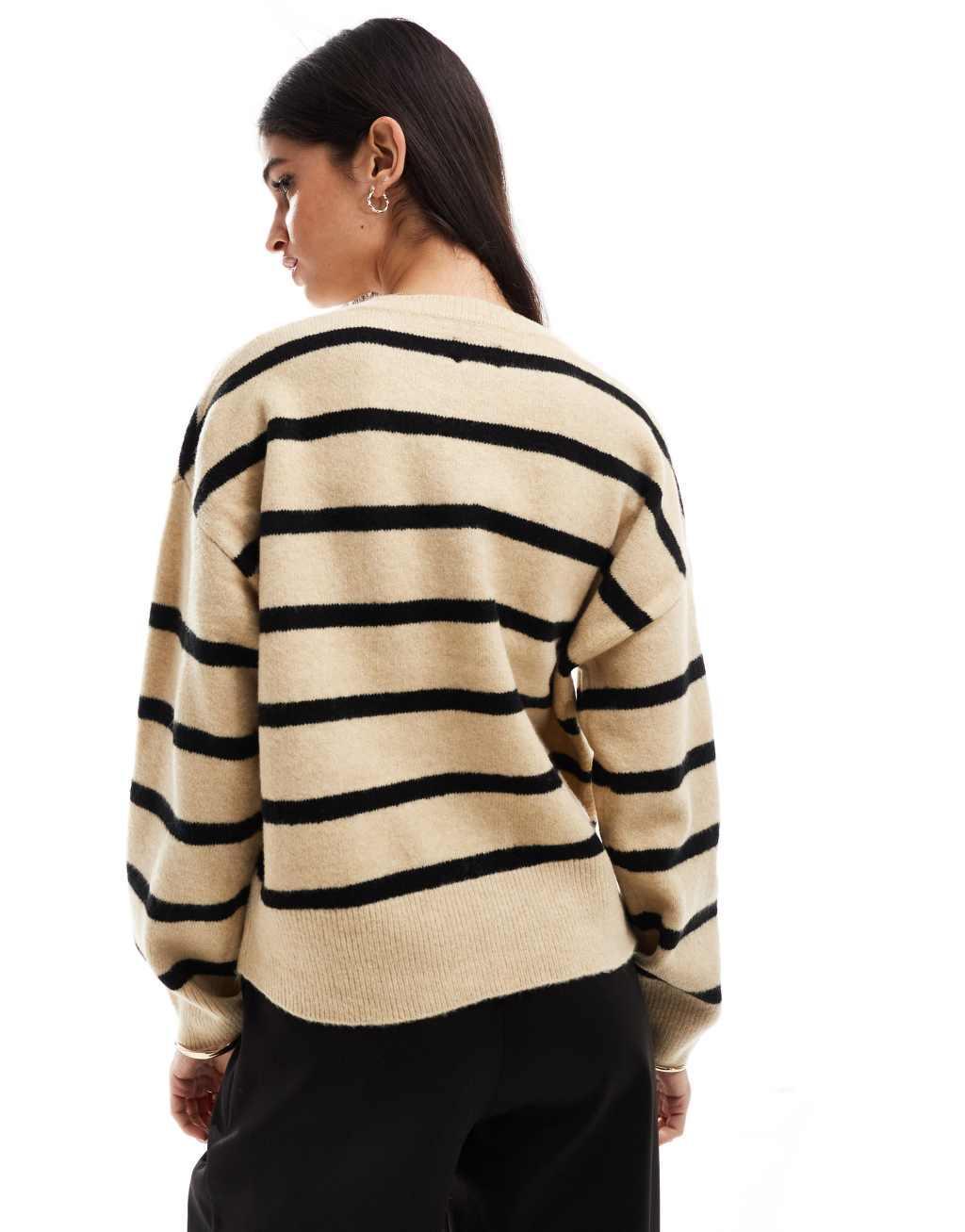 ASOS DESIGN boxy knit button front crew neck cardigan in stripe Product Image