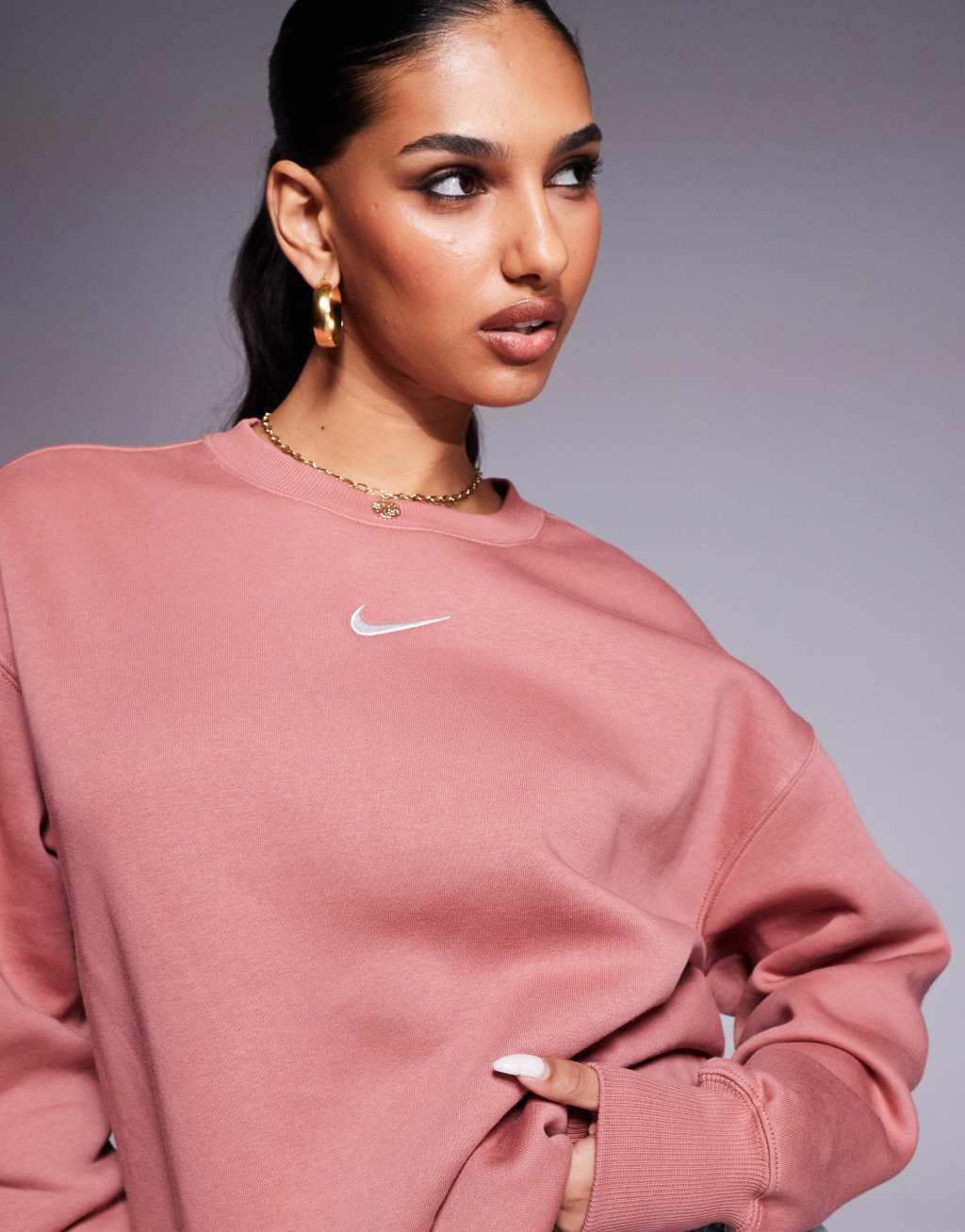 Nike Phoenix Fleece oversized sweatshirts in pink Product Image