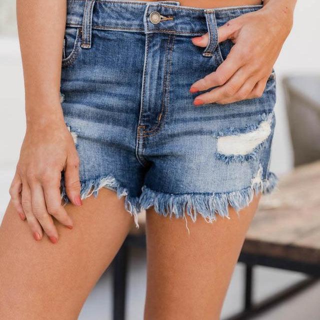 Breakaway Freedom Raw Hem Distressed Dark Wash Jean Shorts FINAL SALE Product Image