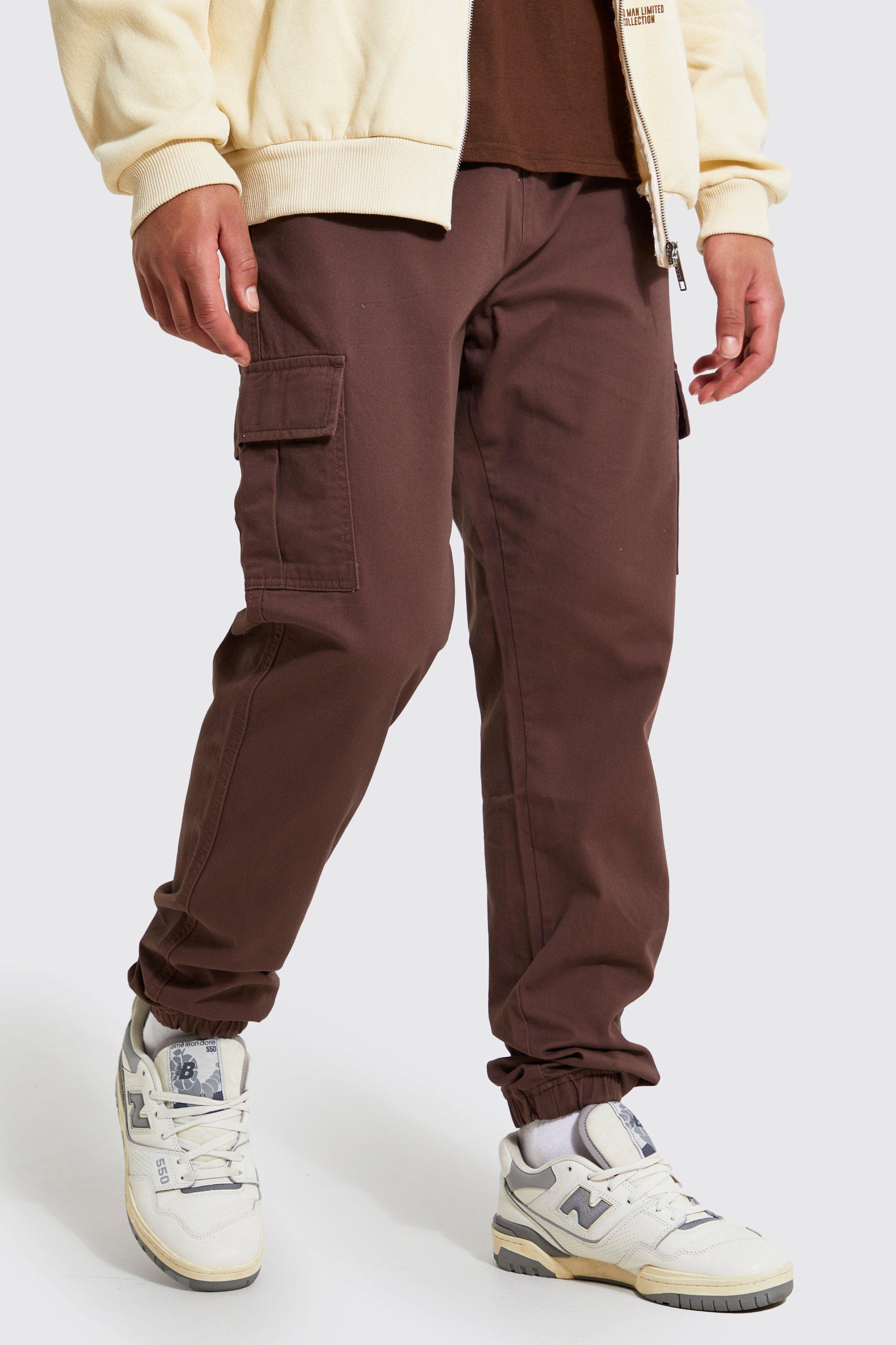 Mens Brown Tall Slim Fit Cargo Trousers, Brown product image