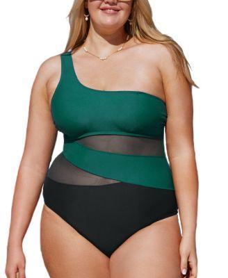 Plus Size Colorblock Multi-Way Tummy Control One-Piece Product Image