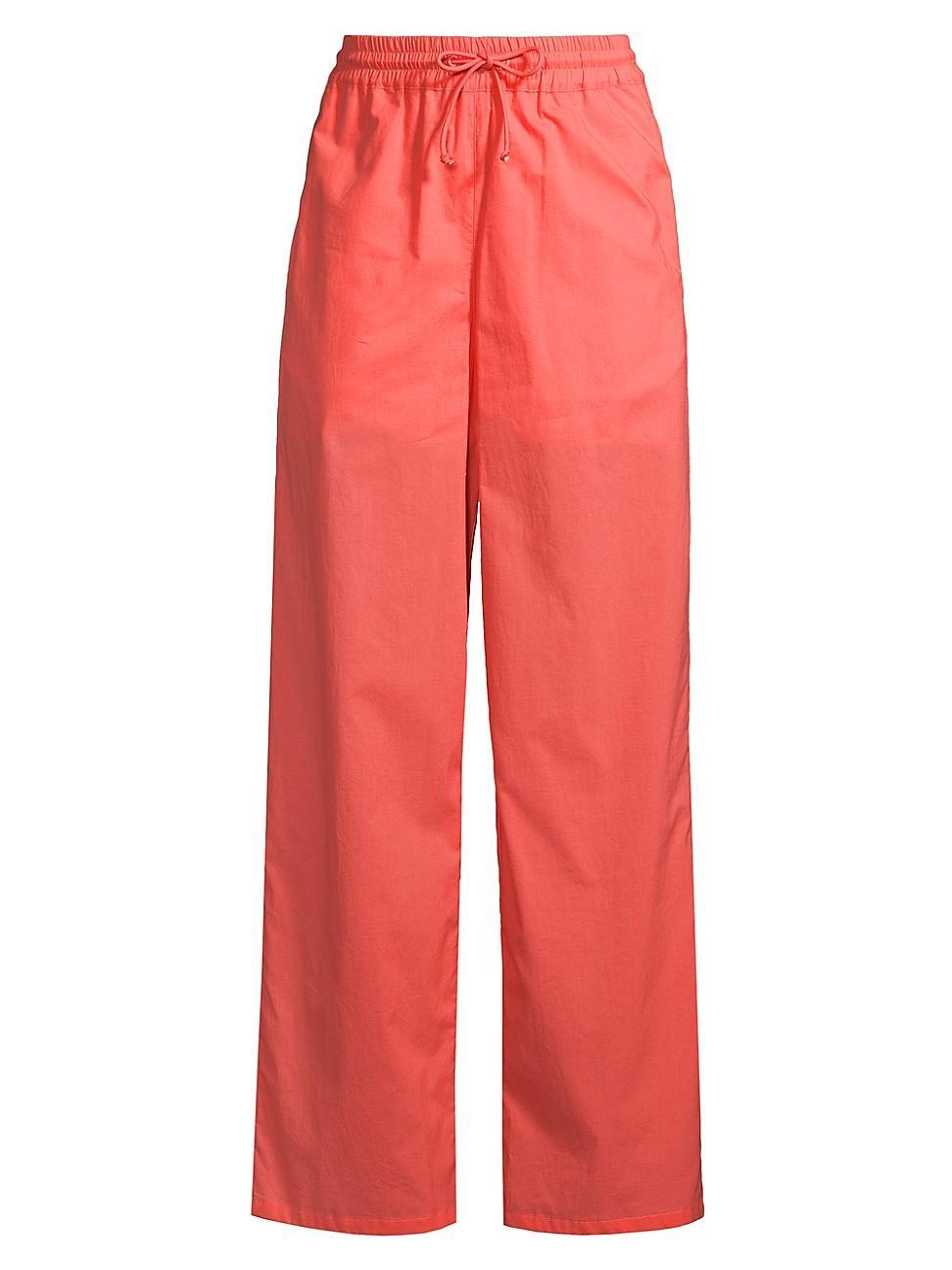 Womens Drawstring Cotton Wide Crop Pants Product Image