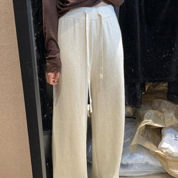 High Waist Plain Wide Leg Pants Product Image