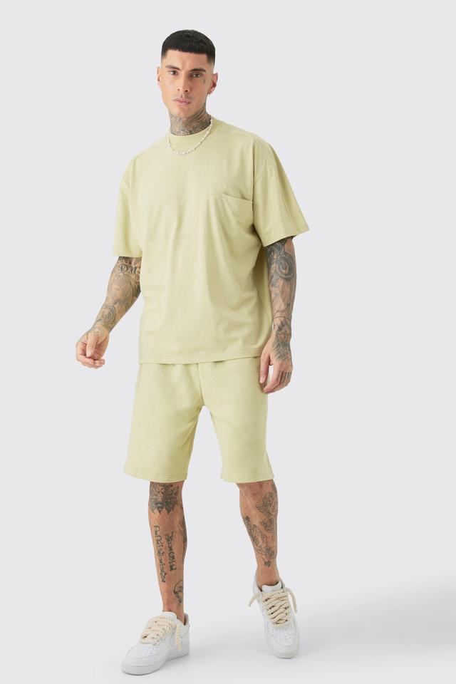 Tall Oversized Extended Neck Panel T-shirt & Cargo Short Set | boohooMAN USA Product Image