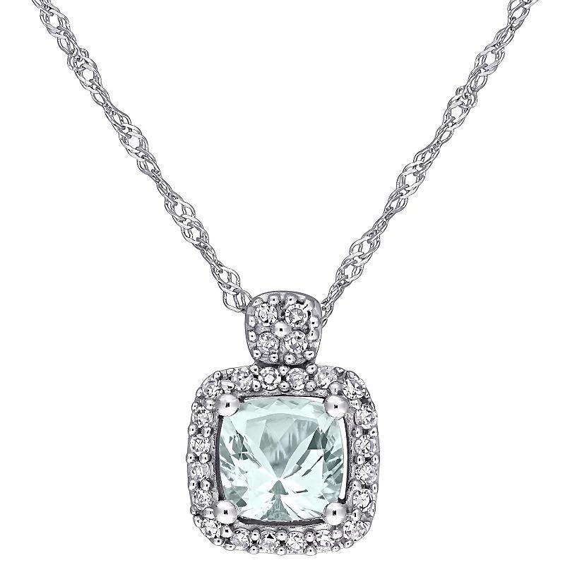 Stella Grace 10k White Gold Aquamarine & 1/10 Carat T.W. Diamond Pendant Necklace, Womens Product Image