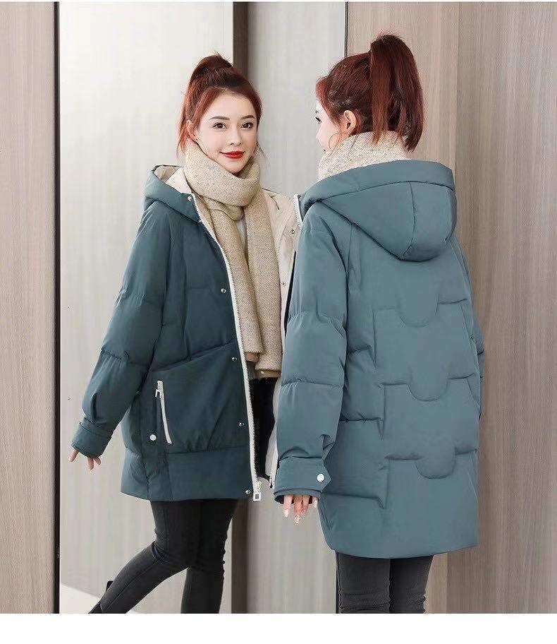 Hooded Zip-Up Plain Long Puffer Coat Product Image