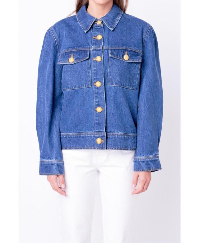 Womens Denim Jacket With Brass Buttons Product Image