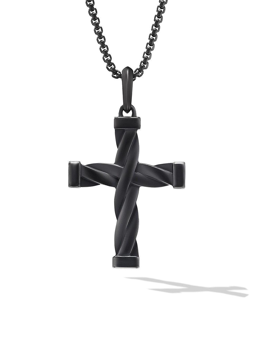 Mens DY Helios Cross Pendant in Black Titanium, 28mm Product Image