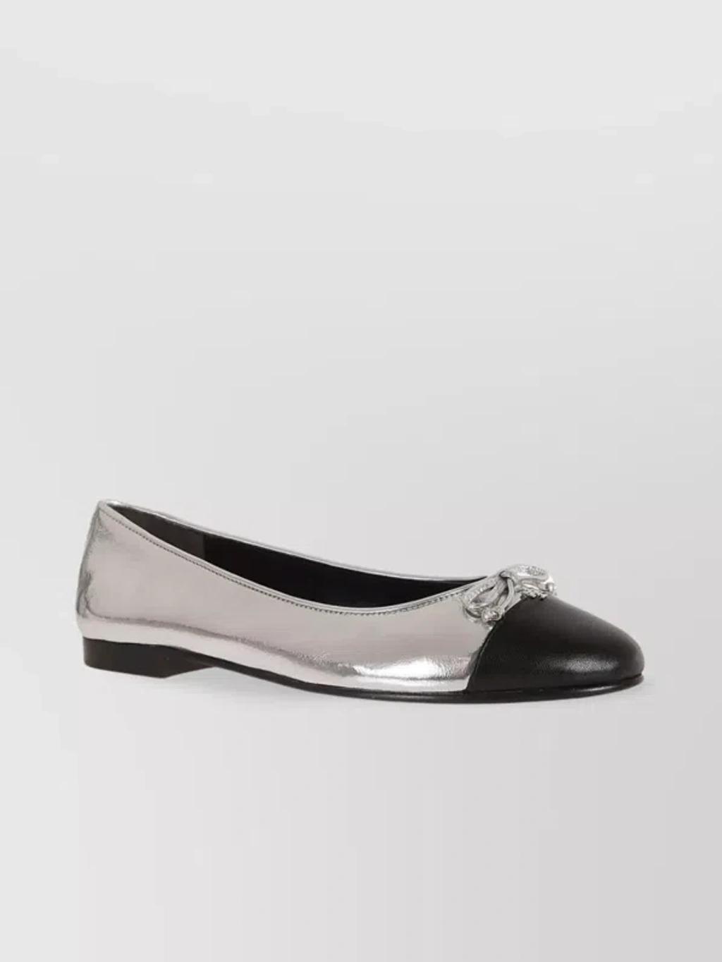 TORY BURCH Cap-toe Metallic Leather Ballerina In Silver Product Image