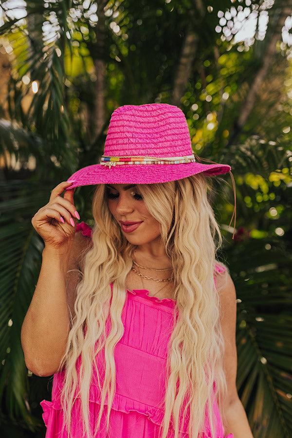 Tropical Shoreline Sun Straw Hat In Hot Pink Product Image