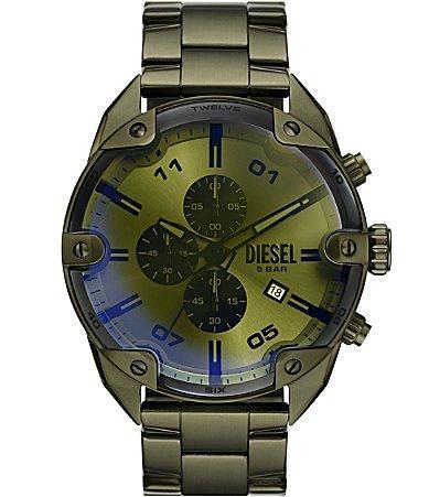 Diesel Mens Spiked Chronograph Green Tone Stainless Steel Bracelet Watch Product Image