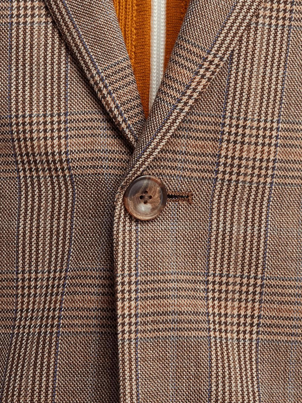 Wool Plaid Single Breasted Notch Lapel Sport Coat - Brown Product Image