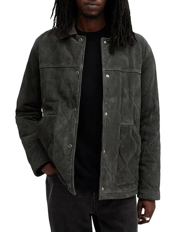 ALLSAINTS Dakota Relaxed Fit Quilted Suede Jacket In Ash Khaki Green Product Image