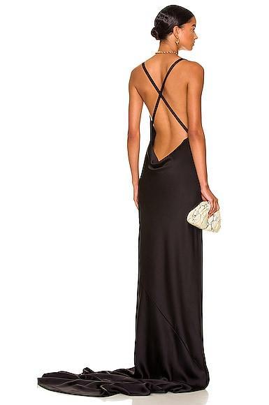 Norma Kamali Cross Back Bias Gown Black. (also in L, M, XL, XS). Product Image