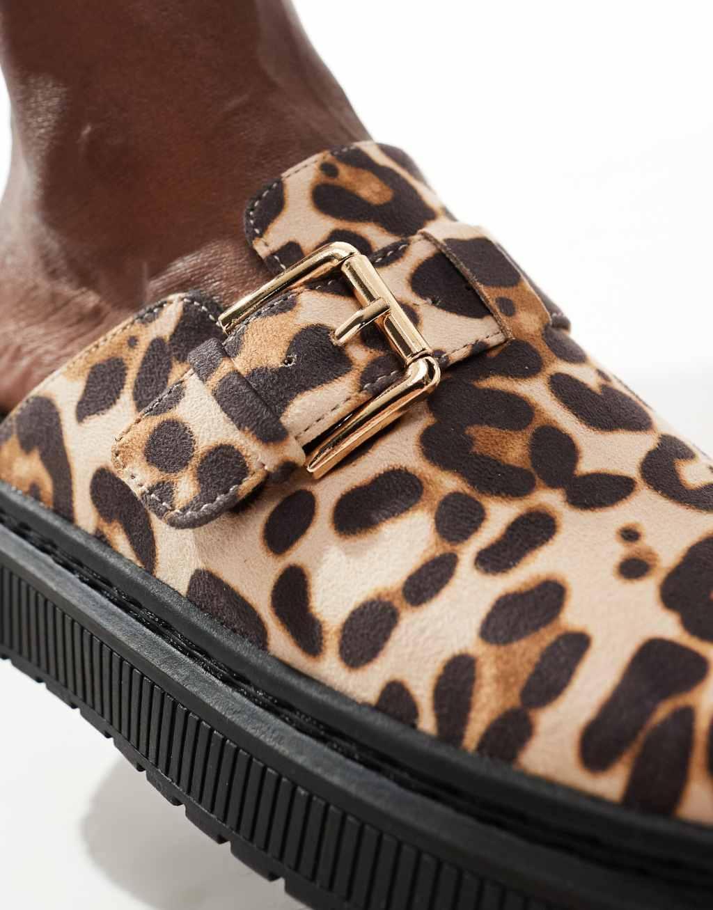 London Rebel Donna buckle mules in leopard Product Image