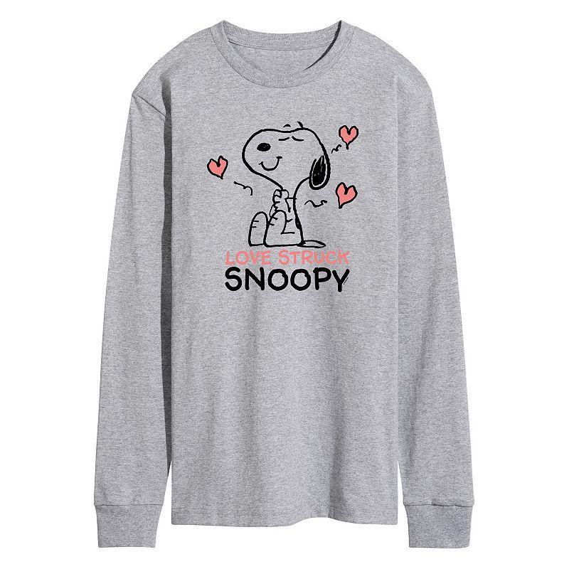 Mens Peanuts Love Struck Snoopy Long Sleeve Graphic Tee Med Grey Product Image