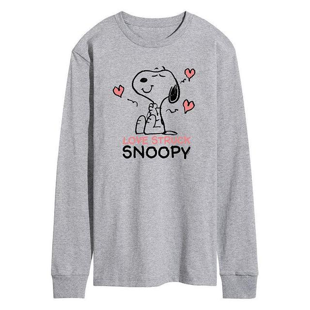 Mens Peanuts Love Struck Snoopy Long Sleeve Graphic Tee Grey Gray Product Image