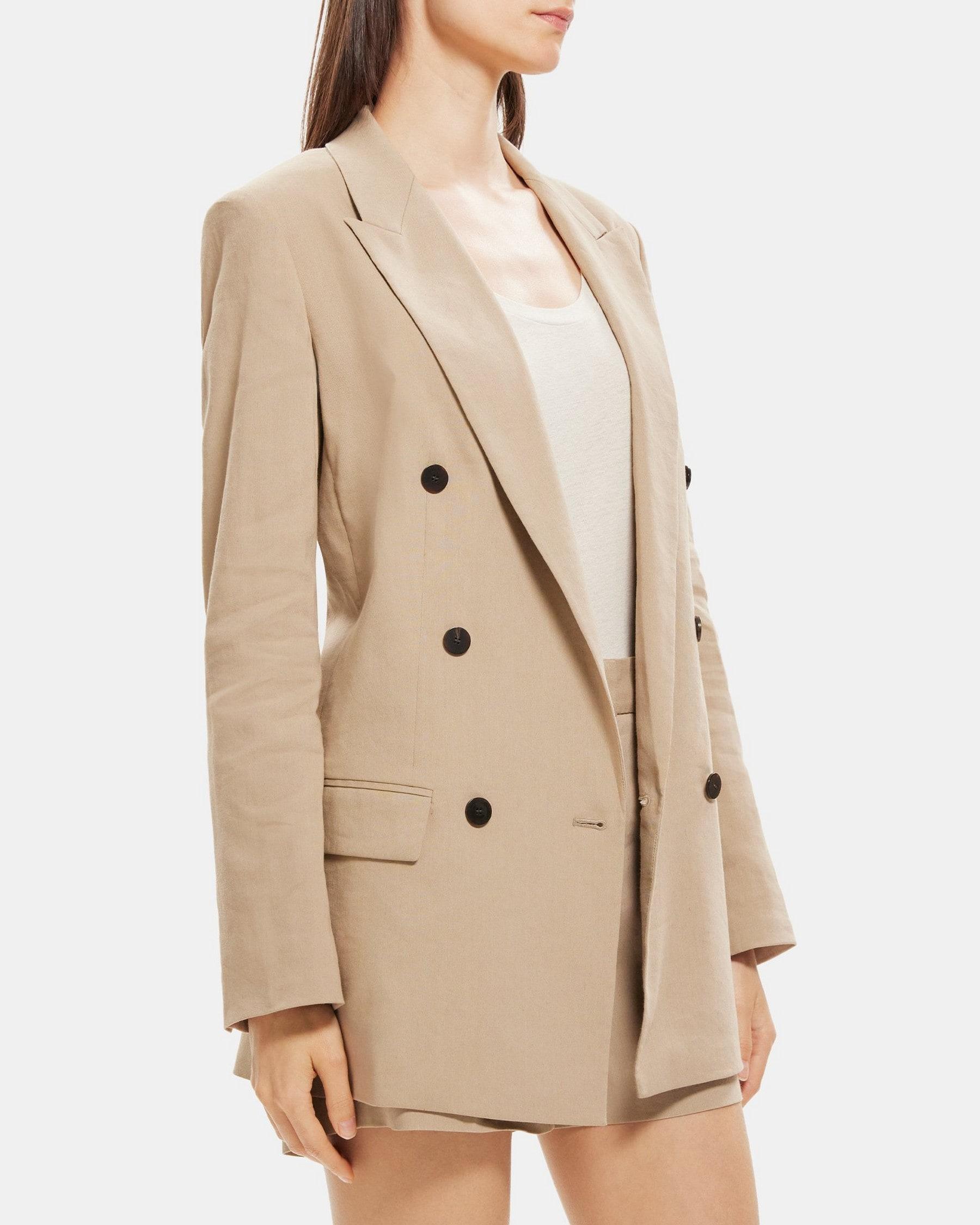 Double-Breasted Blazer in Linen-Blend Product Image