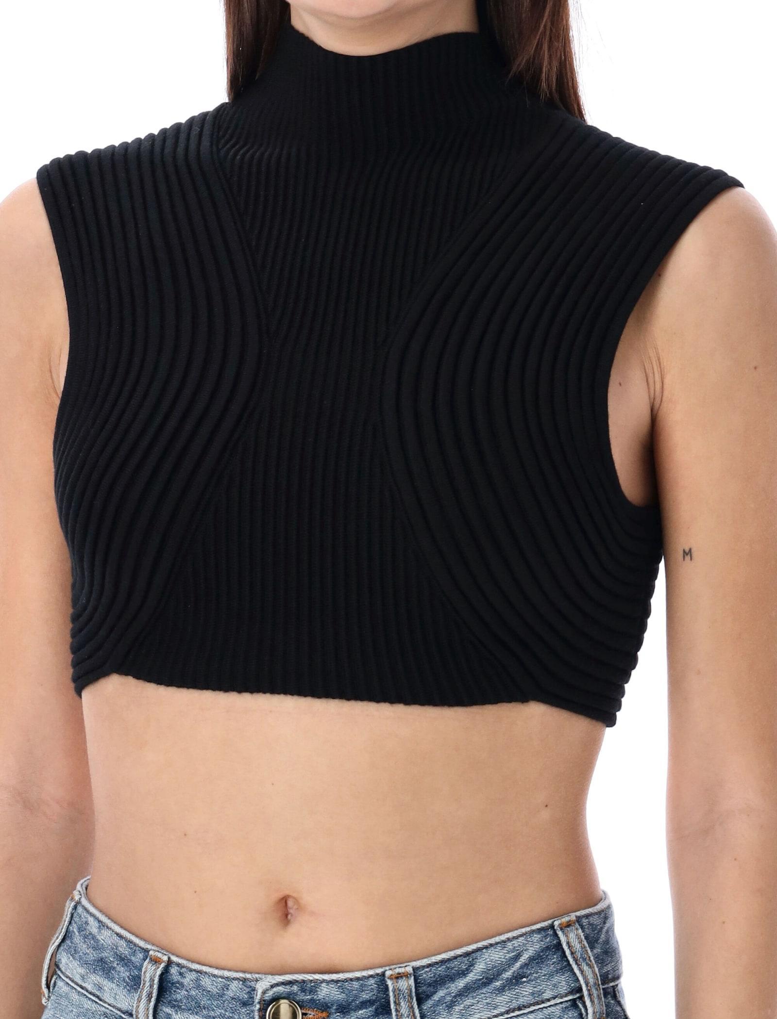 Ribbed-knit Wool Crop Top In Black Product Image