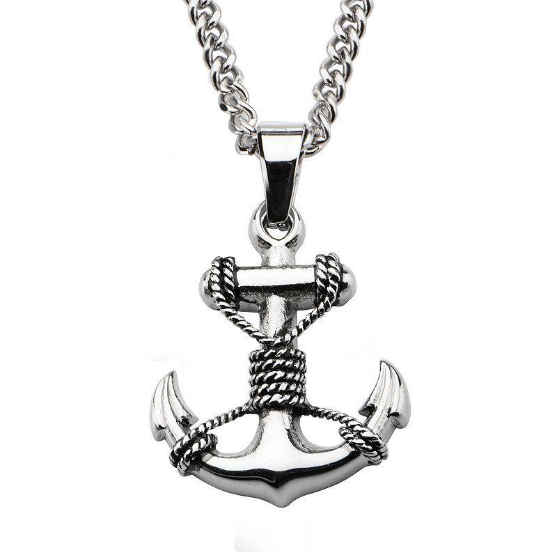 Mens Stainless Steel Anchor Pendant Necklace Silver Product Image