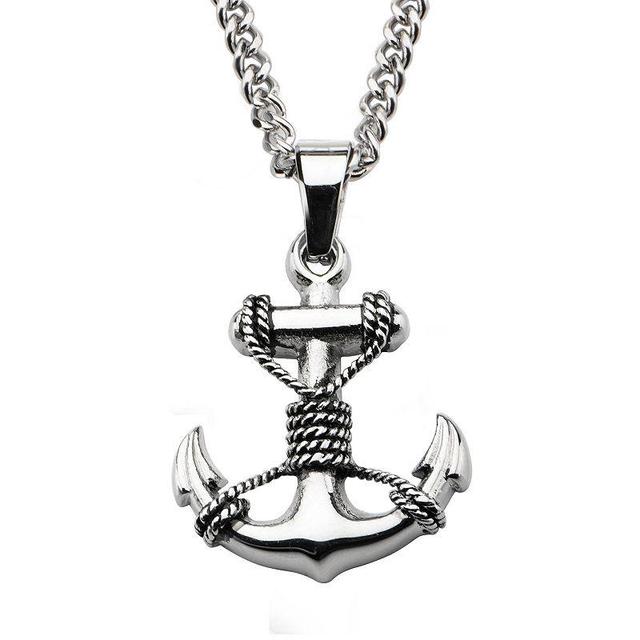 Mens Stainless Steel Anchor Pendant Necklace Silver Product Image