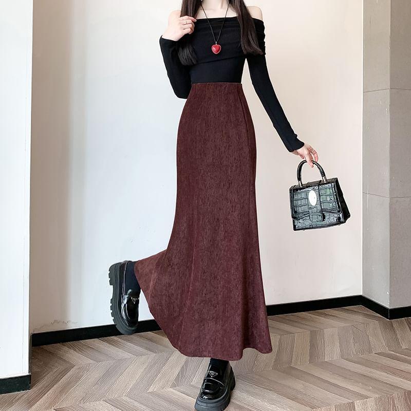 High Rise Plain Maxi Fishtail Skirt Product Image