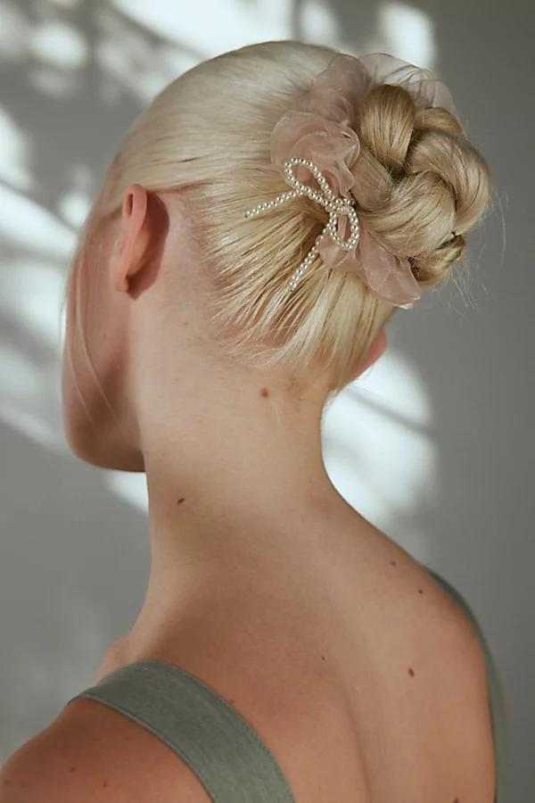 Pearl Bow Mini Chiffon Scrunchie Womens at Urban Outfitters Product Image