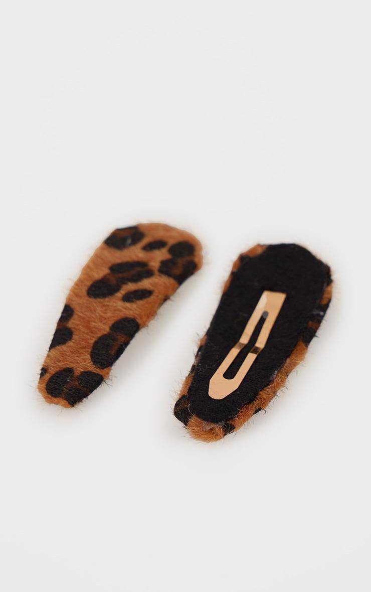 Leopard Faux Suede 2 Pack Hair Clips Product Image