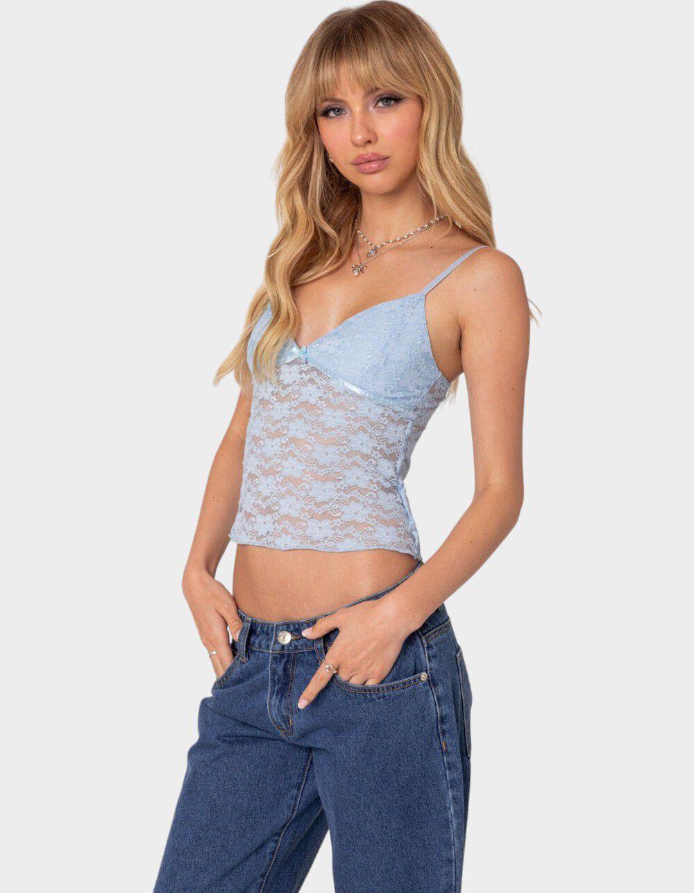 EDIKTED Eira Sheer Lace Tank Top Product Image