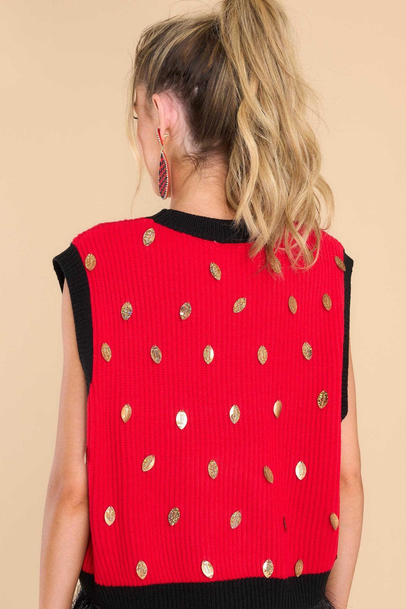 Red & Black Down Set Sparkle Sweater Vest Product Image