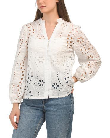 Long Sleeve Eyelet Top for Women | Cotton Product Image