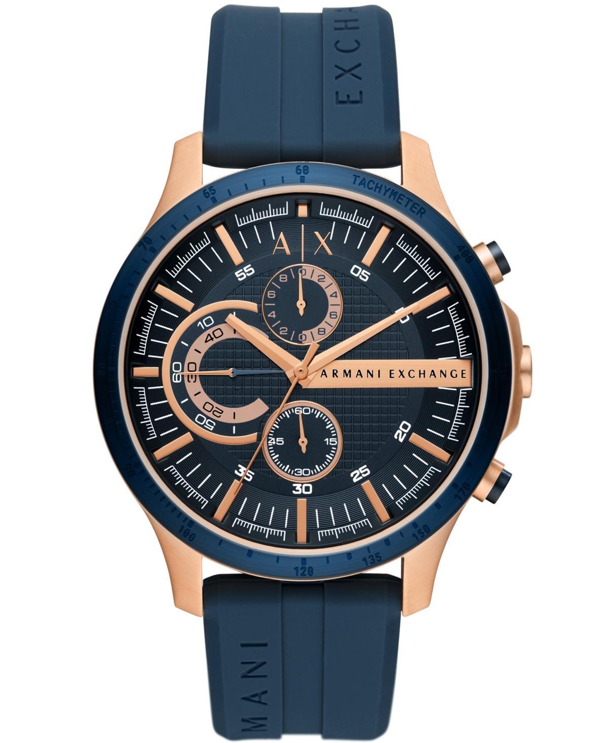 Mens Chronograph in Rose Gold-tone Plated Stainless Steel with Navy Silicone Strap Watch, 46mm - Navy Product Image