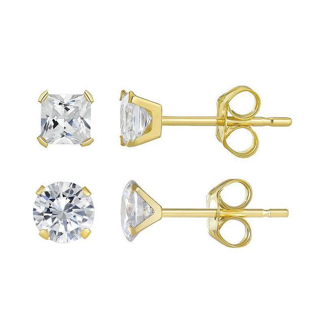 Taylor Grace 10k Gold 4 mm Square & 5 mm Round Cubic Zirconia Earring Set, Womens, 10k White Gold Product Image