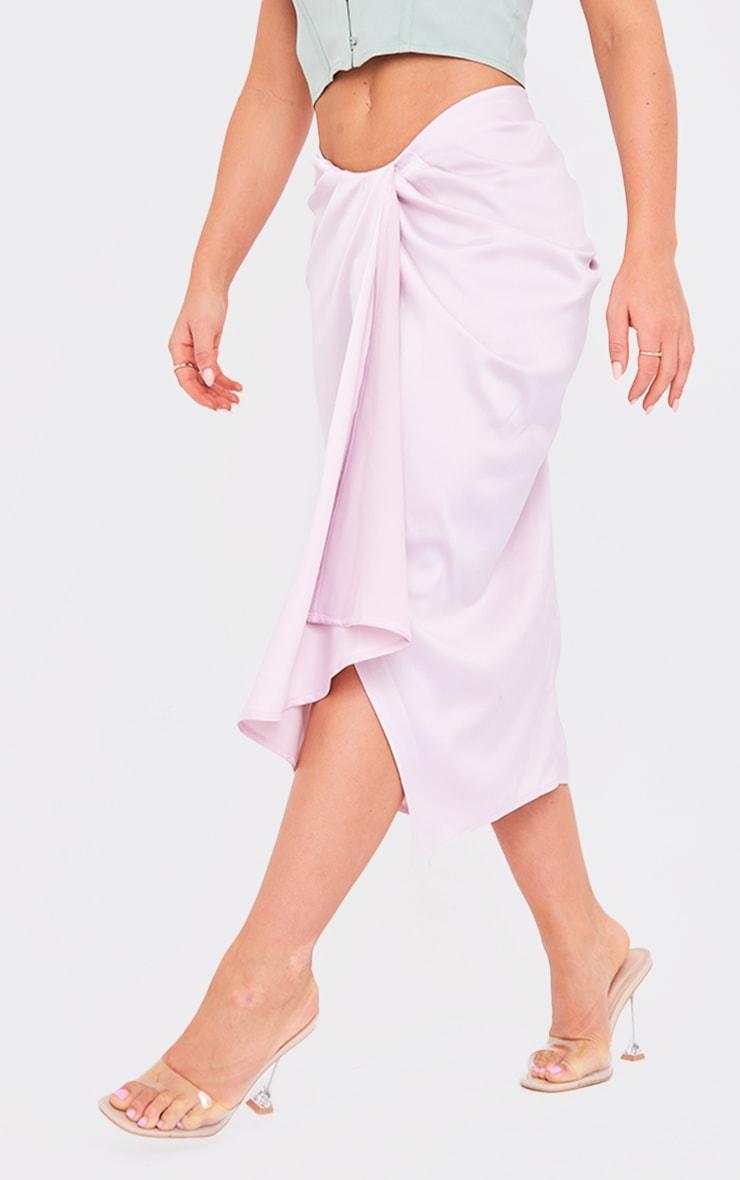 Lilac Woven Open Drape Front Midi Skirt Product Image