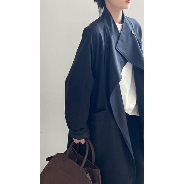 Stand Collar Plain Midi Single-Button Trench Coat Product Image