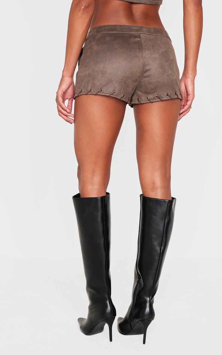 Brown Distressed Faux Suede Eyelet Hotpants Product Image