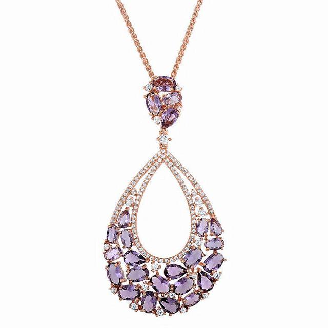 Rose Gold Tone Sterling Silver Cubic Zirconia Teardrop Pendant Necklace, Womens Pink Tone Product Image