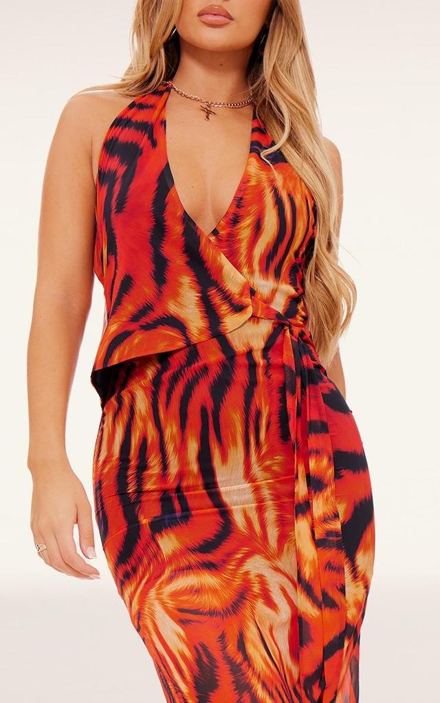 Orange Print Chiffon Wrap Maxi Dress Product Image