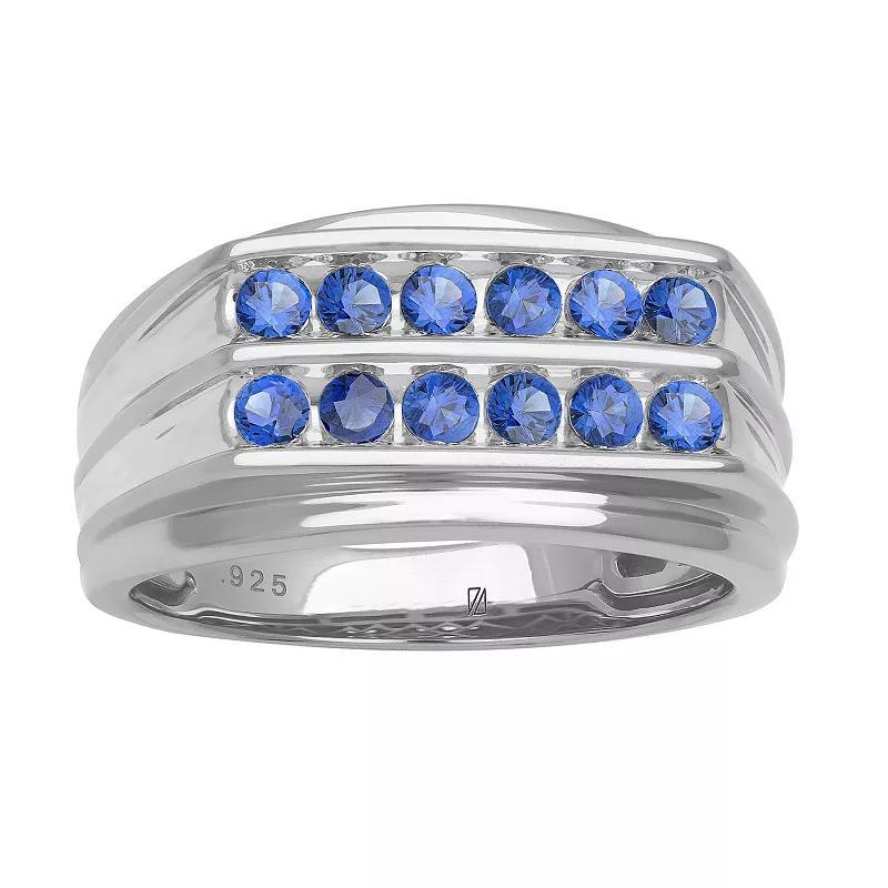 AXL Mens Sterling Silver Lab-Created Blue Sapphire Double Row Band Product Image