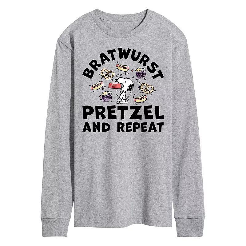 Mens Peanuts Octoberfest Snoopy Bratwurst Pretzel Repeat Long Sleeve Graphic Tee Product Image