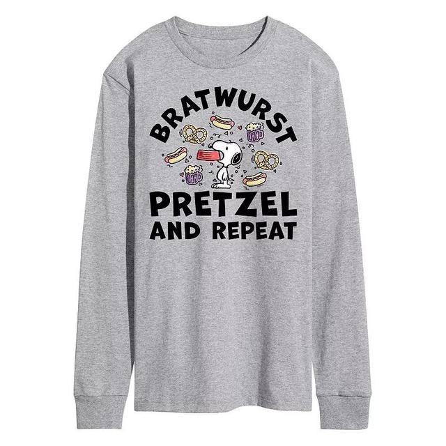 Mens Peanuts Octoberfest Snoopy Bratwurst Pretzel Repeat Long Sleeve Graphic Tee Product Image